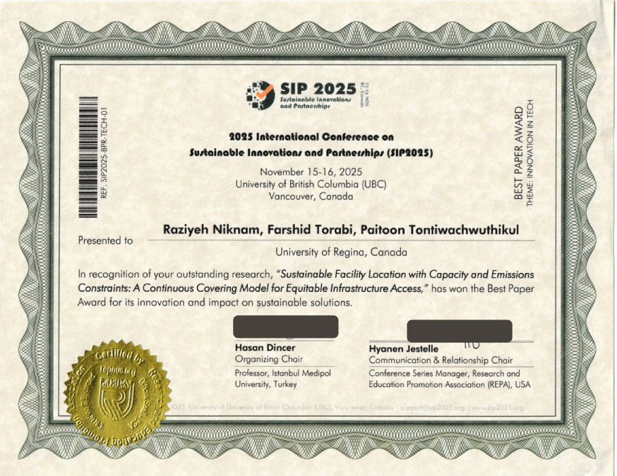 Best Paper Award – Raziyeh Niknam Farstadi