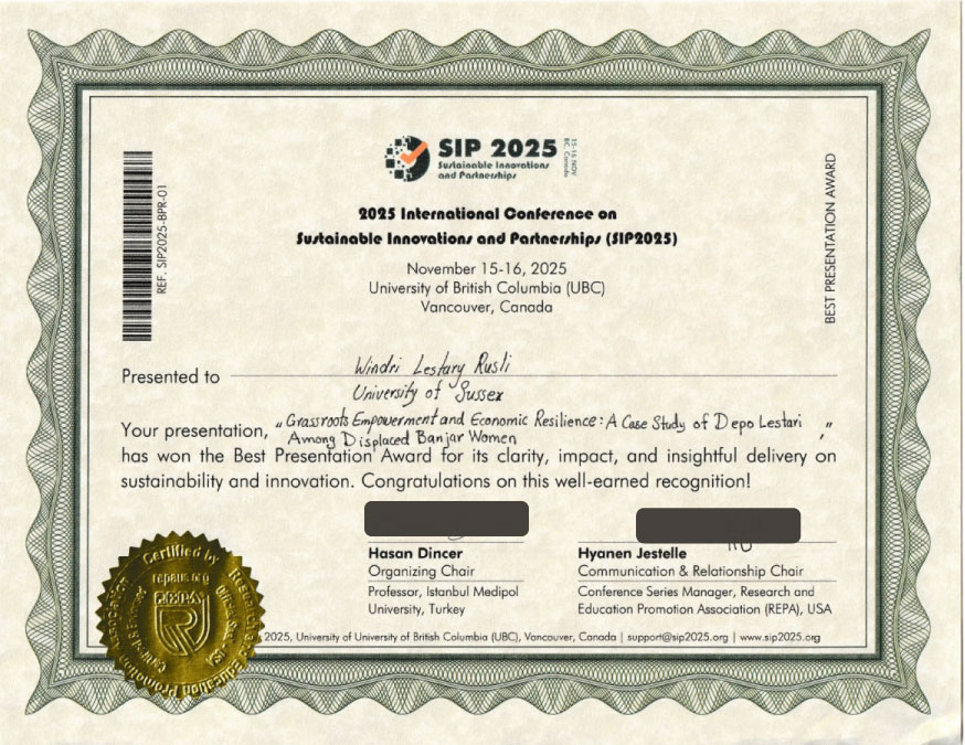 Best Presentation Award – Windri Lestari Rusli